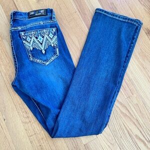 Ladies Size 26 Grace LA Boot Cut Jeans with Blue Embellishment Embroidery GUC